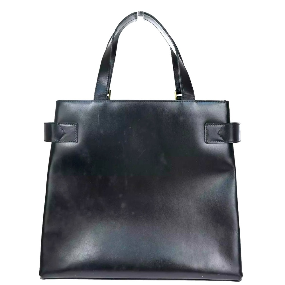 GUCCI Logo Tote Hand Bag  Leather Black Gold Made In Italy Vintage 💕💕 - Picture 3 of 12